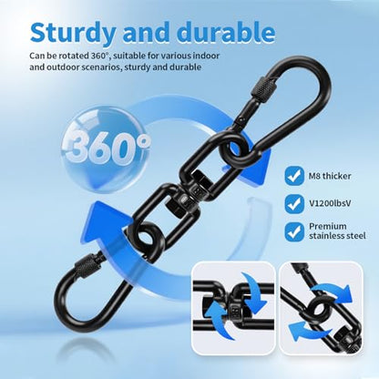 Aheucndg 1200 lb Capacity Heavy Duty Double Ended Eye Hook with Snap Hook, SUS304 Swivel Hooks 1Pack + Snap Hooks 2Pack, for Aerial Yoga, Hanging Hammock, Web Tree Swing, Swing Spinner M8 - color: Black, size: 8mm