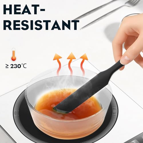 3pcs Silicone Jar Spatulas 10in Long Skinny Heat-Resistant, Narrow Spatula Set for Scraping Peanut Butter, Sourdough, Jam in Small Containers, Blenders & Baking (Black) - color: Black