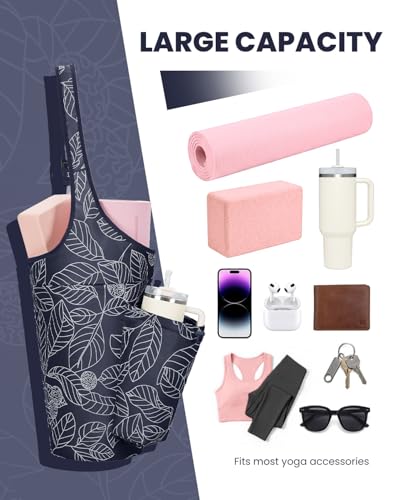 sportsnew Yoga Mat Bag for Women with 40oz Water Bottle Pocket, Pilates Bag - color: Navy Blue