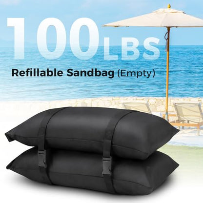 100 LBS Sand Bags for Weight (2-Pack), Umbrella Base Weight Sandbags | Heavy Duty Fillable Sandbags (Sand Not Included) for Trampoline, Poolside, Cantilever Umbrella Stands, Garden & Backyard - size: 2 X 50 LBS