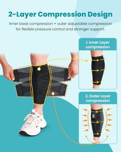Sylong® Torn Calf Muscle Compression Sleeve Wrap Brace for Calf Swollen, Edema, Soreness, Strain, Cramps, Varicose veins, with 4 sets of Elastic straps - 2XL/3XL (1 pack) - size: 2XL/3XL