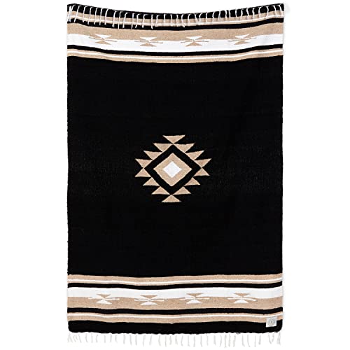 Black Mexican Blanket by Laguna Beach Textile Co - Beach, Yoga, Camping, or Decorative Throw Blanket - Traditional Handmade Serape - Black Baja - color: Black
