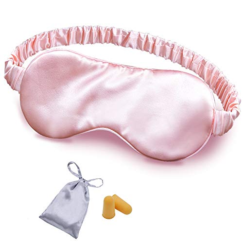 OLESILK Silk Sleep Mask, 100% Mulberry Silk Eye Mask for Sleeping, Double Layer Filling and Elastic Strap, Travel and Nap, Soft Eye Cover Eyeshade with Luxury Bag and Ear Plugs, Pink - color: Pink