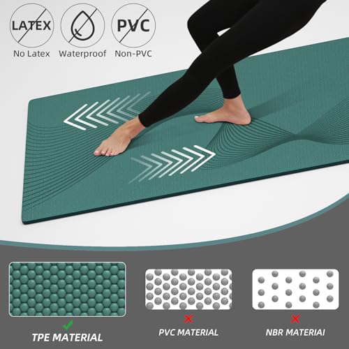 ILILI Exercise Mat 72''x25''×0.3''(8MM) | Compact Eco Friendly TPE Yoga Mat for Pilates & Fitness, Tear Resistant with Carry Strap for Home Gym Studio Stretching - color: peacock green