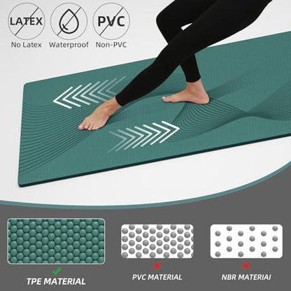 ILILI Exercise Mat 72''x25''×0.3''(8MM) | Compact Eco Friendly TPE Yoga Mat for Pilates & Fitness, Tear Resistant with Carry Strap for Home Gym Studio Stretching - color: peacock green