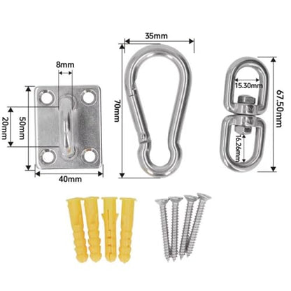 7 Pcs M8 Heavy Duty Hammock Hanging Hardware Kit – 304 Stainless Steel Wall&Ceiling Mount with Snap Hooks for Yoga Swings, Boat Rigging