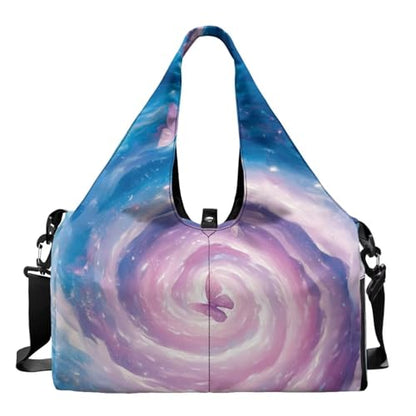 Gym Bag with Yoga Mat Holder Large Tote Bag With Multi Pockets for Women Men Dry Wet Separated Pocket Carryall Yoga Tote Bag for Pilates Travel Workout Office - color: Butterfly Tie-Dye