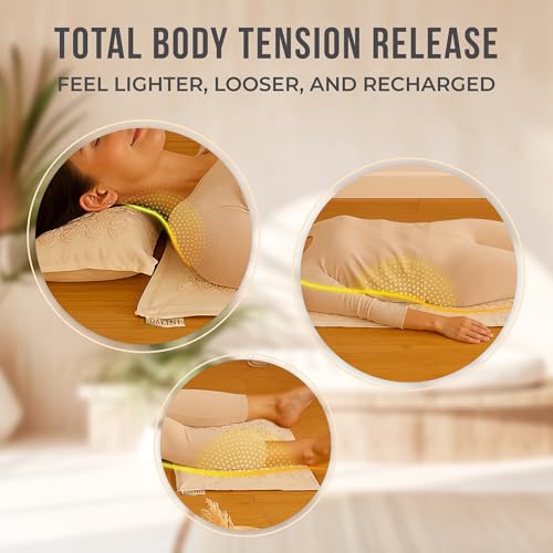 Acupressure Mat and Pillow Set with Mini Pad – Full Body Pain Relief | Mini pad targets hard-to-reach areas like feet, hands and neck for precise pressure relief - color: Natural Linen