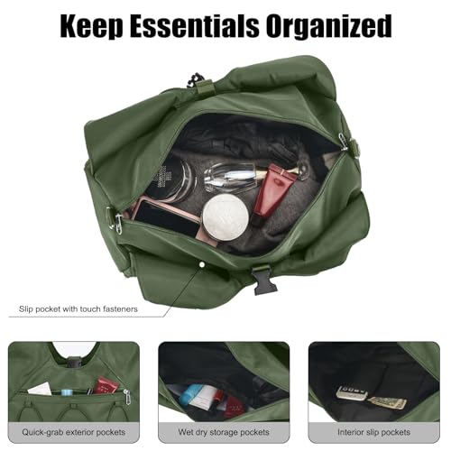 Forestfish Gym Bag For Women With Yoga Mat Holder, Army Green | Shoe Compartment, Wet Dry Storage Pocket, Removable Shoulder Strap, Lightweight & Water Resistant - color: Army Green