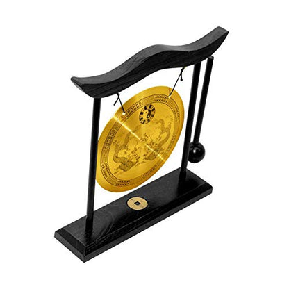 Hooshing Brass Gong Desktop Zen Art Feng Shui Decor, Dragon Pattern - style: Double Dragon