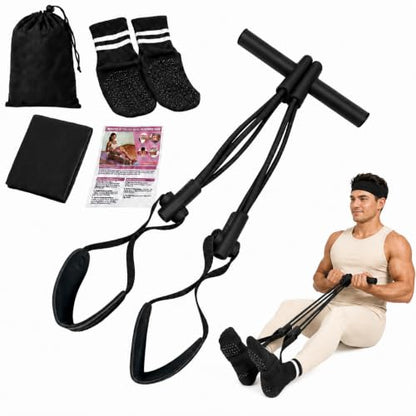 Pedal Resistance Band, Stitched Anti-Snap Elastic Pull Rope Fitness Equipment, 3-in-1 Home Workout Exercise Bands Set with Pilates Grip Socks & Headband - color: Black, size: 95LB