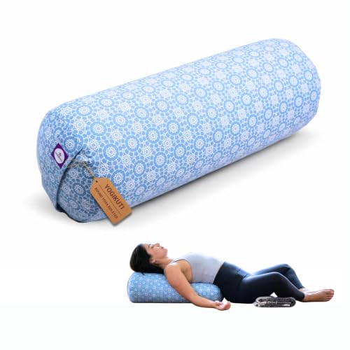 Yogikuti Iyengar Yoga Bolster for Restorative Yoga and Meditation – Lightweight Cotton Support Pillow with Handle for Easy Carry, Versatile for Pose Modification, Balance, Back Relief, and Relaxation - color: Printed-Blue, size: Long