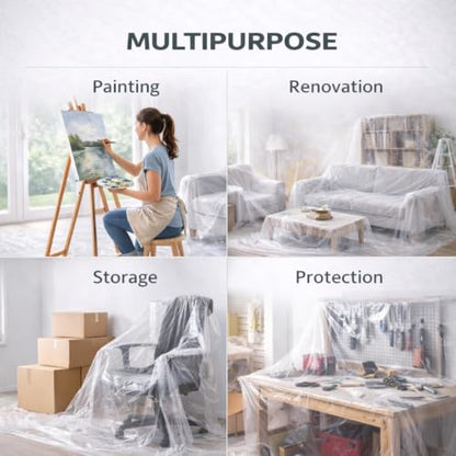 Plastic Drop Cloths for Painting 12 x 9 ft [6 Pack] – Waterproof Paint Drop Cloth, Plastic Sheets Floor Cover, Disposable Tarp for Furniture Protection, Remodeling and Moving - size: 6 Pack - 9x12