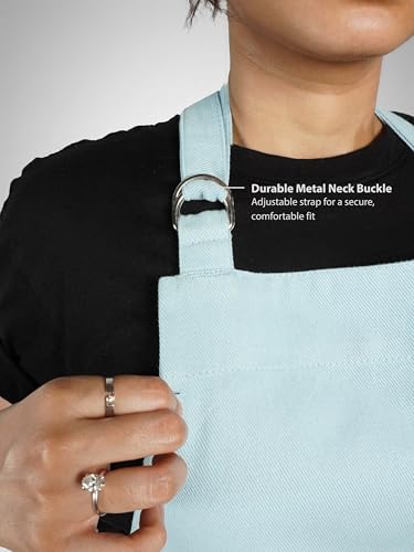100% Cotton Kitchen Apron with 2 Pockets – Adjustable Chef Apron for Cooking Baking BBQ – Unisex Apron - color: Aqua