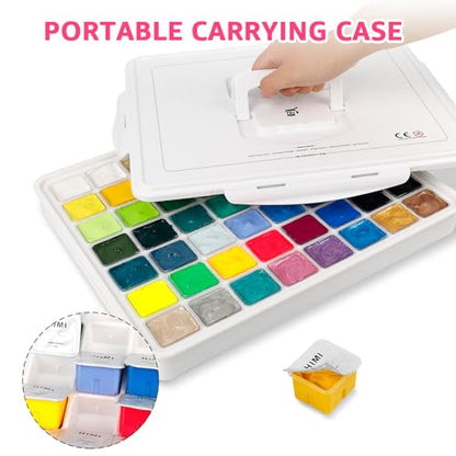 HIMI Gouache Paint Set 56 Colors 30ml/1oz Metallic Fluorescent Non-Toxic | 56 Colors inc Metallic & Fluorescent; Non-toxic ASTM D-4236 EN71; Jelly cup gouache set; Thick creamy opaque pigments