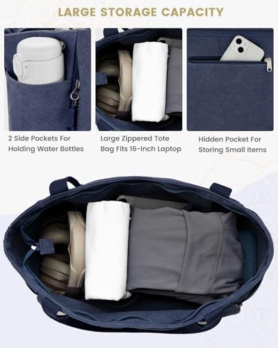 Gonex Yoga Mat Bag with Zipper Mat Carrier Canvas Gym Tote | Durable Canvas, Zipper Closures Prevent Slipping, Quick Access, Bottle Holder, Fits Yoga Blocks, Gym & Travel Use - color: Blue, size: X-Large(19.5×7×17inch)