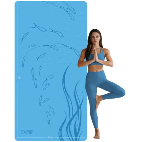 Extra Wide Yoga Mat 76"x40"x10mm TPE Non-Slip Fitness Exercise Mat - color: Medium blue + Dark blue