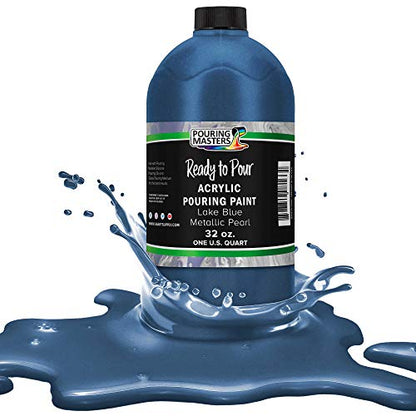 Pouring Masters Lake Blue Metallic Pearl Ready to Pour Acrylic Pouring Paint - Premium 32-Ounce Pre-Mixed Fluid Acrylic Paint - Fluid Art Supplies for Canvas, Wood, Paper, Tile & Rocks - color: Lake Blue Metallic Pearl, size: 32 Fl Oz (Pack of 1)