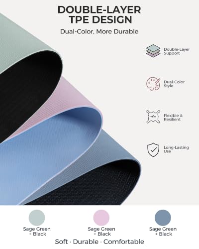 3 Pack Premium TPE Yoga Mats Non-slip, 1/4 Thick Double-sided 72"x26.8" Exercise & Fitness Mat with Carrying Strap, Odorless Cushioned Workout Mat for Yoga, Pilates, Home Gym & Meditation