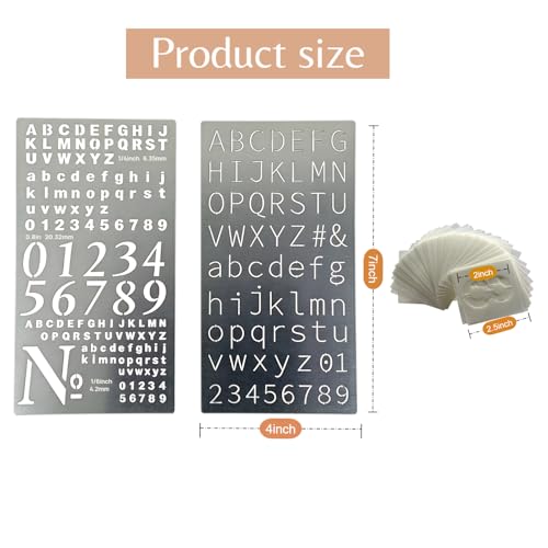 2 Pcs Metal Planner Stencil Journal Stencil, Rustproof Engraving Stencils with 36 Pcs Letter Stencils and Numbers for Journaling, Bookmarks, Rulers, Planners, Scrapbooks