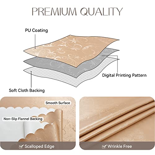Romanstile Waterproof Vinyl Tablecloth Rectangle, 52 x 70 Inch, Flower Champagne - color: Flower Champagne, size: 52" x 70" (Rectangular)