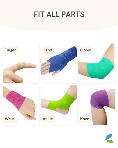 FriCARE Self Adhesive Bandage Wrap, Medical Tape in First Aid Kit | Elastic Cohesive Bandages for Sports/Vet/Wrist Ankle Wounds, 2 Inches X 5 Yards, Latex-free 6 Rolls, Pastel Haven - color: Pastel Haven