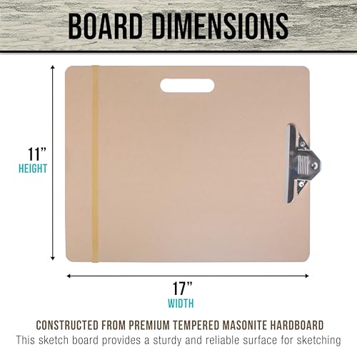 U.S. Art Supply 11" x 17" Artist Sketch Tote Board - Lightweight Hardboard | Drawing Board with Handle, Clip & Rubber Band for Art, Sketching, Travel, Studio - size: 11" x 17"