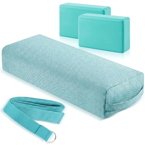 4 Pcs Yoga Bolster Pillows Blocks with Strap Set Comfortable Meditation Pillow with Carry Handle for Restorative Non Slip Reusable Yoga Blocks for Balance, Pilates, Washable Cover - color: Green