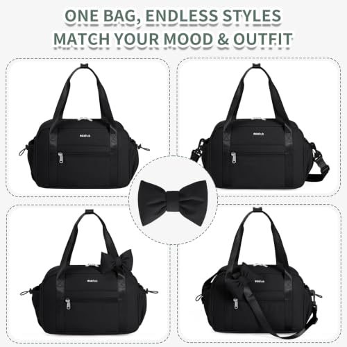 ECOHUB Small Gym Bag for Women, Mini Gym Duffle Bag with Wet Compartment, Cute Bowknot Sports Bag, Gym Tote Bag Dance Yoga Workout Travel Bags Black - color: Black