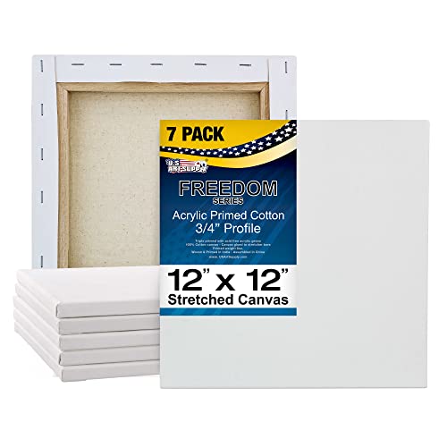 U.S. Art Supply 12" x12" Stretched Canvas for Painting Super Value 7-Pack - Triple Primed Professional Artist Quality White Blank 5/8" Profile, 100% Cotton, Heavy-Weight Gesso - Acrylic Pouring, Oil - size: 12" x 12"