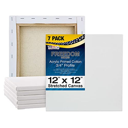 U.S. Art Supply 12" x12" Stretched Canvas for Painting Super Value 7-Pack - Triple Primed Professional Artist Quality White Blank 5/8" Profile, 100% Cotton, Heavy-Weight Gesso - Acrylic Pouring, Oil - size: 12" x 12"