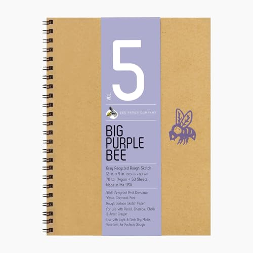Bee Paper Company BEE-206CB50-912 Big Purple Bee Drawing Pad, 9 by 12-Inch, Gray Bogus - size: 9-inch x 12-inch, style: Big Purple Bee Gray Recycled Sketchbook