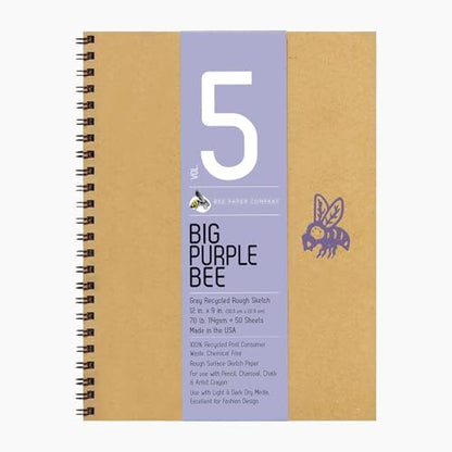 Bee Paper Company BEE-206CB50-912 Big Purple Bee Drawing Pad, 9 by 12-Inch, Gray Bogus - size: 9-inch x 12-inch, style: Big Purple Bee Gray Recycled Sketchbook
