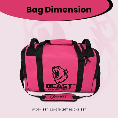 Beast Power Gear Gym Duffle Bag- Workout, Boxing, MMA, Sports Bag with Shoes Compartment and Adjustable Shoulder Strap for Men and Women (Pink/Black) - color: Pink/Black