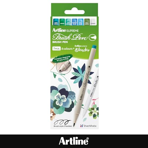 Artline SUPREME Brush Pens | AP Certified Safe for Kids | Blur Resistant Ink | EPFS-F | Flexible Brush Nib Creates Unique Wide & Fine Lines | Assorted Botanical 7-Pack - size: 7-Pack Botanical