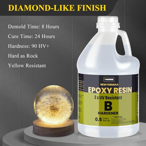 TAKIMO 1 Gallon 3× UV Resistant Epoxy Resin Kit - Ultra Clear Non-Yellowing Formula for Art & Furniture - High Gloss Table Top & Coating - 1:1 Ratio, 128oz (Pack of 2) - size: 1 Gallon (Pack of 2)