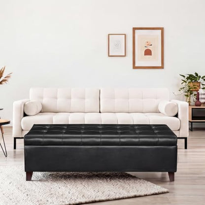 Joveco 51 Inch Storage Bench,Leather Tufted Storage Ottoman with Legs - color: 51", Pure Black