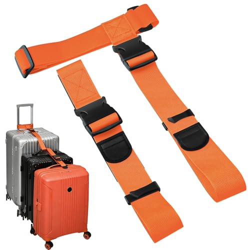 BILIONE 2 Pack Luggage Connector Straps,Connect 3 Suitcases ＆ Add A Bag | Suitcase Straps, Luggage Straps for Suitcases Adjustable Buckle Belt,Suitable for Suitcases from 20 to 32 inches (Orange) - color: Orange, size: 2 Pack