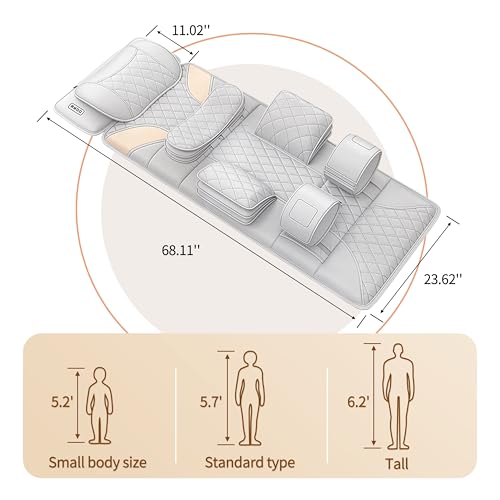 Full Body Massage Mat with Heat,Back Massage Pad with Movable Shiatsu Neck Massager for Bed Sofa,3D Airbags Body Stretching & Lumbar Traction,Portable & Foldable,Gifts for Men Women