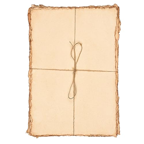 LEATHER VILLAGE Vintage Deckled Edge Watercolor Paper 25 Sheets 6x8 Inches | Handmade cotton rag paper with antique old look, 150 GSM thick for calligraphy, letter writing, invitations and ink art - color: Antique/Vintage, size: 8 x 6 Inch