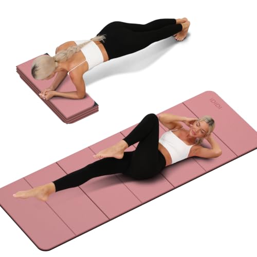 Foldable Yoga Mat Extra Thick 0.32"(8mm) | Folding Exercise Mat,Odorless POE, Non-Slip Grip, No-Curl Edges, Great for Yoga, Pilates & Home Workouts - color: Deep Pink