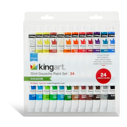 KINGART Studio Gouache Paint Set of 24 Unique Colors, 12ml (4oz) Each