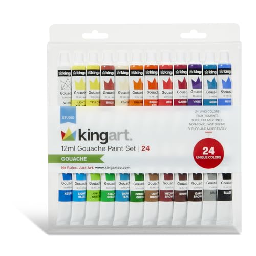 KINGART Studio Gouache Paint Set of 24 Unique Colors, 12ml (4oz) Each