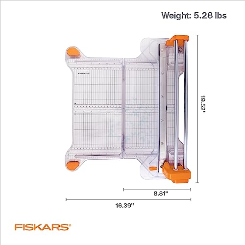 Fiskars ProCision Folding Rotary Bypass Paper Cutter, 12" Cut Length | Cuts Thick Materials, Self-Sharpening Paper Trimmer for Photos, Crafting & Scrapbooking, Arts and Crafts Supplies