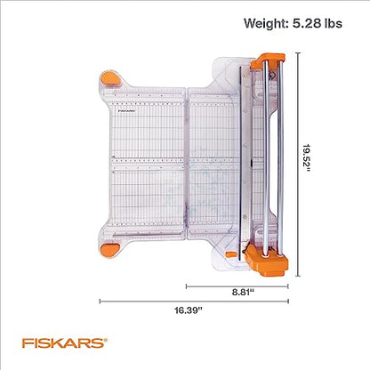 Fiskars ProCision Folding Rotary Bypass Paper Cutter, 12" Cut Length | Cuts Thick Materials, Self-Sharpening Paper Trimmer for Photos, Crafting & Scrapbooking, Arts and Crafts Supplies