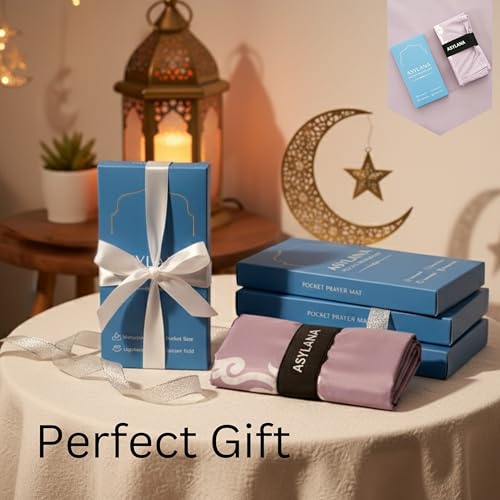 Portable Islamic Pocket Prayer Mat, Waterproof & Lightweight Thin Travel Sajjadah, Foldable Compact Small Muslim Praying Rug with Elastic Band, Essential Salah Gift Accessory - color: Steppe Lilac