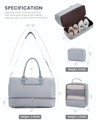 LOVEVOOK Travel Duffle Bag for Women, Weekender Overnight Bag with Shoe Compartment, Carry on Bag with Toiletry Bag, Gym Duffel Bag with Wet Pocket, Hospital Bags for Labor and Delivery 3 Pcs Set - color: Grey, size: Large