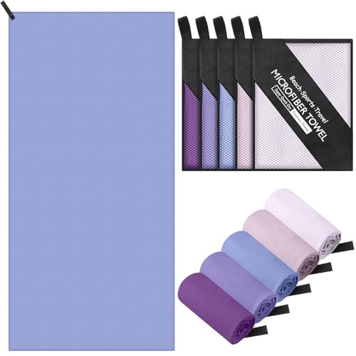 Tudomro 5 Pcs Microfiber Gym Towels Quick Dry Camping Towel for Women Men Gym Sweat Sports Towel for Yoga Tennis Running Swimming Exercise Working Out(Purple,23.6 x 47.2 '') - color: Purple, size: 23.6 x 47.2 ''