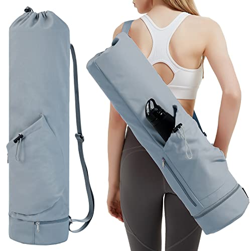 sportsnew Yoga Mat Bag with Water Bottle Pocket & Wet Pocket for Women - color: Dusty Blue, size: Medium