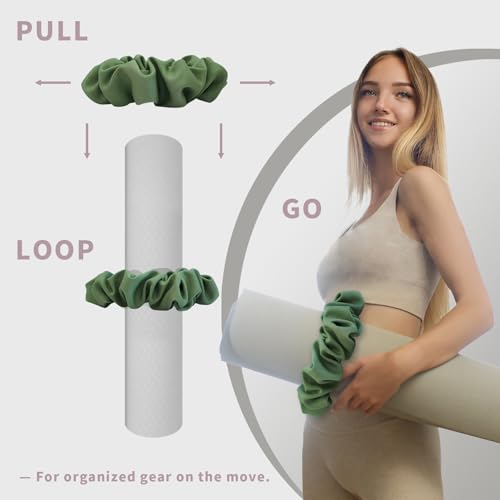Yoga Mat Scrunchie – Stylish Yoga Mat Strap – Stretch-Fit for All Standard Mats – Lightweight, Travel-Friendly(Mat Excl.) - color: Green